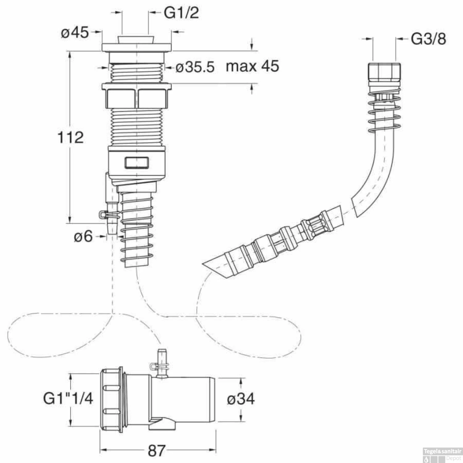 Baddoorvoerset Hotbath Pal Vierkant Geborsteld Nikkel 4 Baddoorvoerset Hotbath Pal Vierkant Geborsteld Nikkel - Afbeelding 2