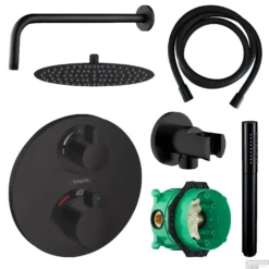 Hansgrohe Ecostat Regendoucheset Inbouw Wanduitloop Met Handdouche En Hoofddouche 20cm Thermostaat Rond Zwart