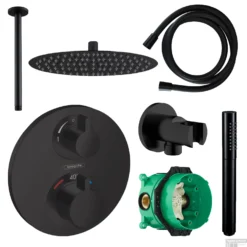 Hansgrohe Ecostat Regendoucheset Inbouw Plafonduitloop Met Handdouche En Hoofddouche 30cm Thermostaat Rond Zwart