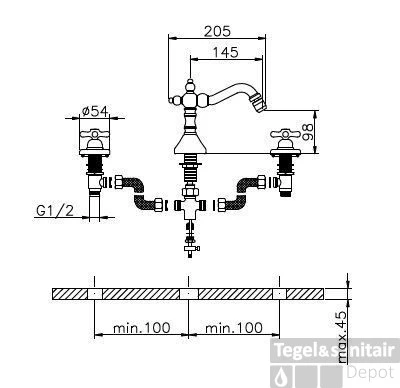 Huber Croisette 3 Gats Bidetmengkraan Chroom/Goud 266.CS01H.CA 3 Huber Croisette 3 Gats Bidetmengkraan Chroom/Goud 266.CS01H.CA