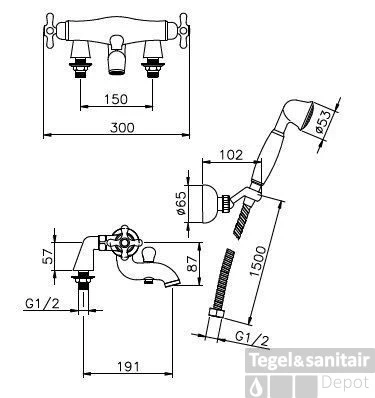Huber Croisette Badmengkraan Met Thermostaat Goud 196CS01HAG 4 Huber Croisette Badmengkraan Met Thermostaat Goud 196CS01HAG - Afbeelding 2