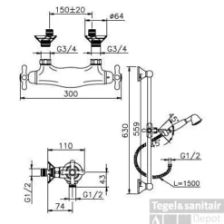 Huber Croisette Douchethermostaat Met Glijstangset Chroom/Goud 190CS01HCA