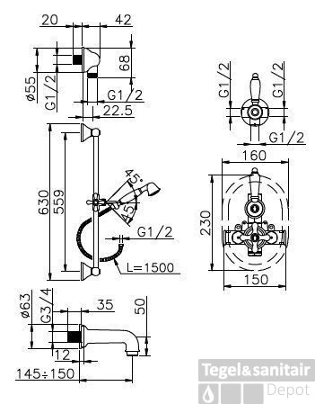 Huber Croisette Inbouw Thermostatische Bad/Doucheset RVS 914CS01HNS 3 Huber Croisette Inbouw Thermostatische Bad/Doucheset RVS 914CS01HNS