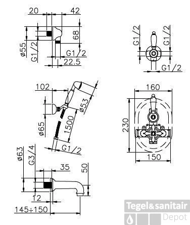Huber Croisette Inbouwset Badmengkraan RVS 915CS01HNS 3 Huber Croisette Inbouwset Badmengkraan RVS 915CS01HNS