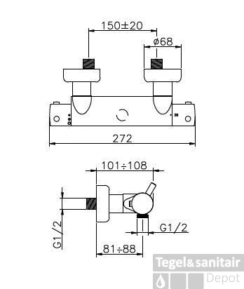 Huber Kiruna Douche Thermostaat Chroom 220.01NFH.CR 3 Huber Kiruna Douche Thermostaat Chroom 220.01NFH.CR