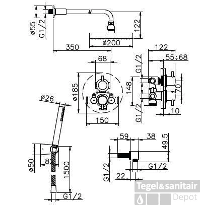 Huber Kiruna Inbouw Doucheset Met Thermostaatkraan Chroom 913D.KR21.HCR 3 Huber Kiruna Inbouw Doucheset Met Thermostaatkraan Chroom 913D.KR21.HCR