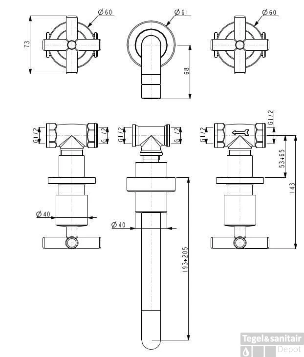 Wastafelmengkraan Huber Suite Muurbevestiging 266NST01HCR Chroom 3 Wastafelmengkraan Huber Suite Muurbevestiging 266NST01HCR Chroom