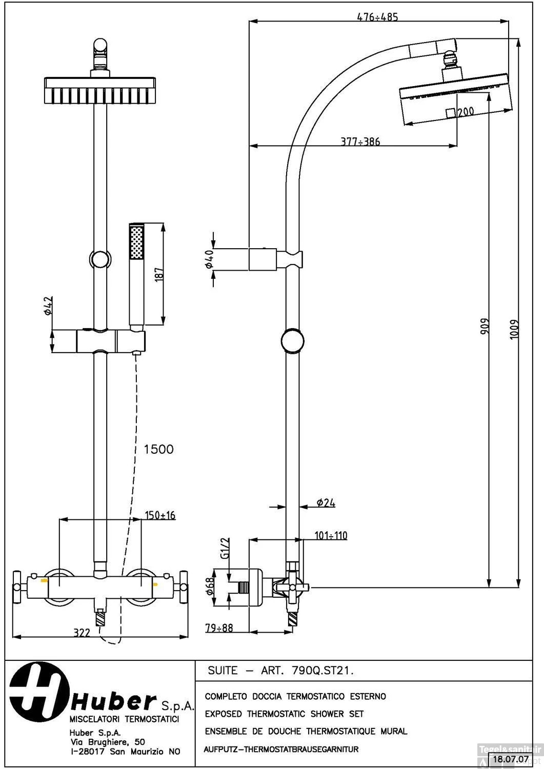 Huber Suite Douchekolom Met Thermostaatkraan 790QST21HNS 3 Huber Suite Douchekolom Met Thermostaatkraan 790QST21HNS