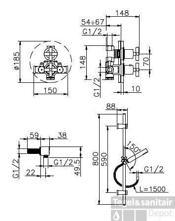 Huber Suite Inbouw Thermostaatkraan Met Glijstangset 910ST01HNS 4 Huber Suite Inbouw Thermostaatkraan Met Glijstangset 910ST01HNS - Afbeelding 2