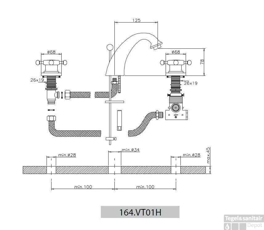 Wastafelmengkraan Huber Victorian 3 Gats 164VT01HCR Chroom 4 Wastafelmengkraan Huber Victorian 3 Gats 164VT01HCR Chroom - Afbeelding 2