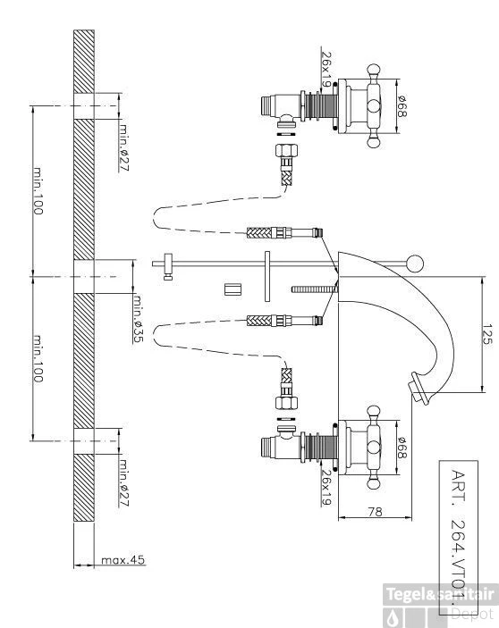 Wastafelmengkraan Huber Victorian 3 Gats 264VT01HAG Goud 3 Wastafelmengkraan Huber Victorian 3 Gats 264VT01HAG Goud
