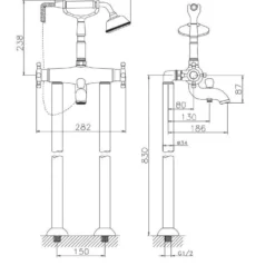 Huber Victorian Staande Thermostatische Badkraan Met Douchegarnituur RVS 25801HNS