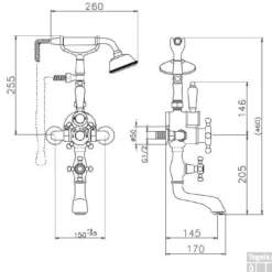 Huber Victorian Thermostatische Badkraan Met Douchegarnituur Chroom-Goud 198VT01HCA -Exporteren Badkamer Top Winkel huber victorian thermostatische badkraan met douchegarnituur chroom goud 198vt01hca 0