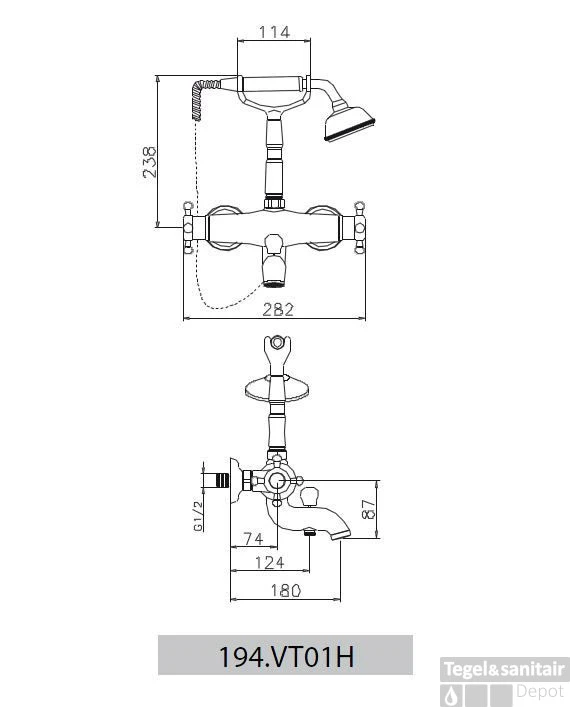 Huber Victorian Thermostatische Badkraan Met Douchegarnituur RVS 194VT01HNS 3 Huber Victorian Thermostatische Badkraan Met Douchegarnituur RVS 194VT01HNS