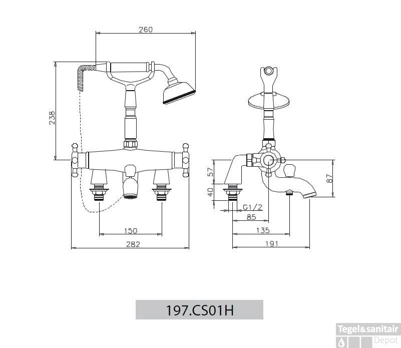 Huber Victorian Thermostatische Badkraan Met Douchegarnituur Voor Badrandmontage Goud 197VT01HAG 4 Huber Victorian Thermostatische Badkraan Met Douchegarnituur Voor Badrandmontage Goud 197VT01HAG - Afbeelding 2