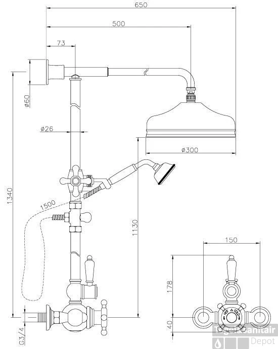 Huber Victorian Thermostatische Doucheset Chroom 599VN01HCR 4 Huber Victorian Thermostatische Doucheset Chroom 599VN01HCR - Afbeelding 2