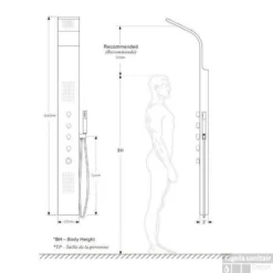 BWS Douchepaneel Haron Met Thermostaat Kraan 165x20 Cm RVS -Exporteren Badkamer Top Winkel huron rvs douchekolom lijntekening 1 1