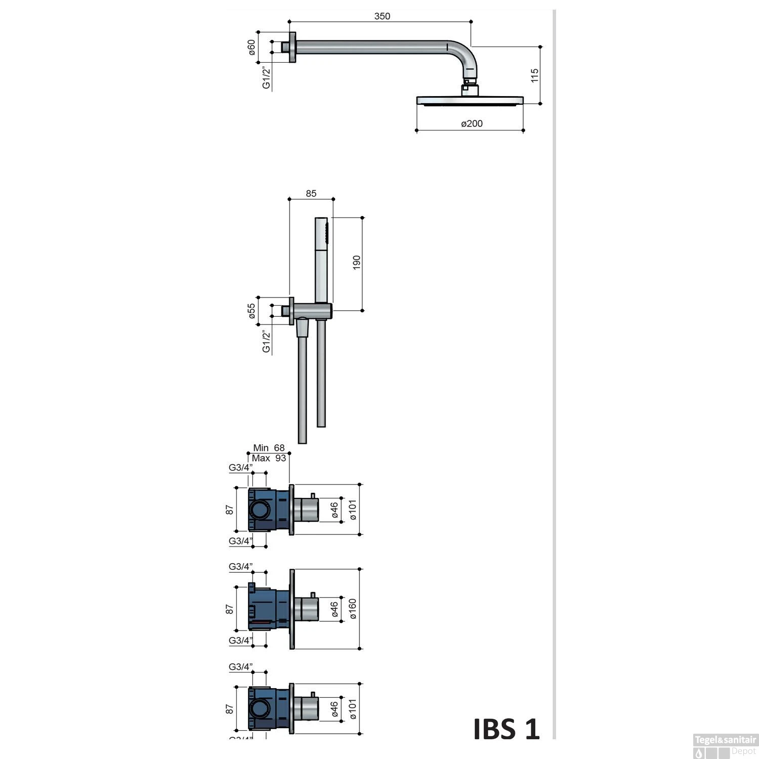 Complete Thermostatische Douche Inbouwset Hotbath Buddy 2 Stopkranen Chroom 4 Complete Thermostatische Douche Inbouwset Hotbath Buddy 2 Stopkranen Chroom - Afbeelding 2