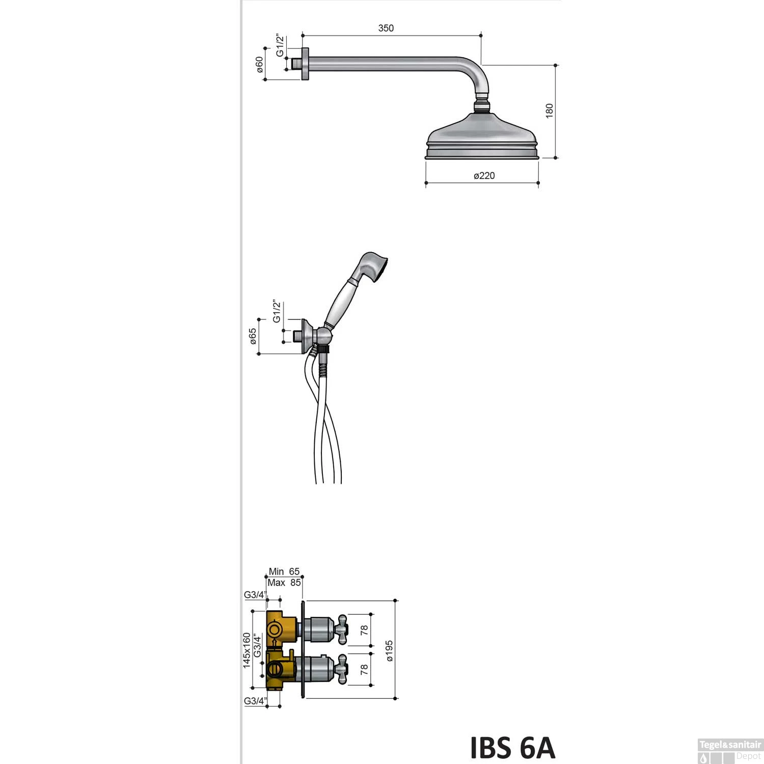 Douchekraanset Hotbath IBS 6 Amice Inbouw Thermostaat 2-weg Chroom 4 Douchekraanset Hotbath IBS 6 Amice Inbouw Thermostaat 2-weg Chroom - Afbeelding 2