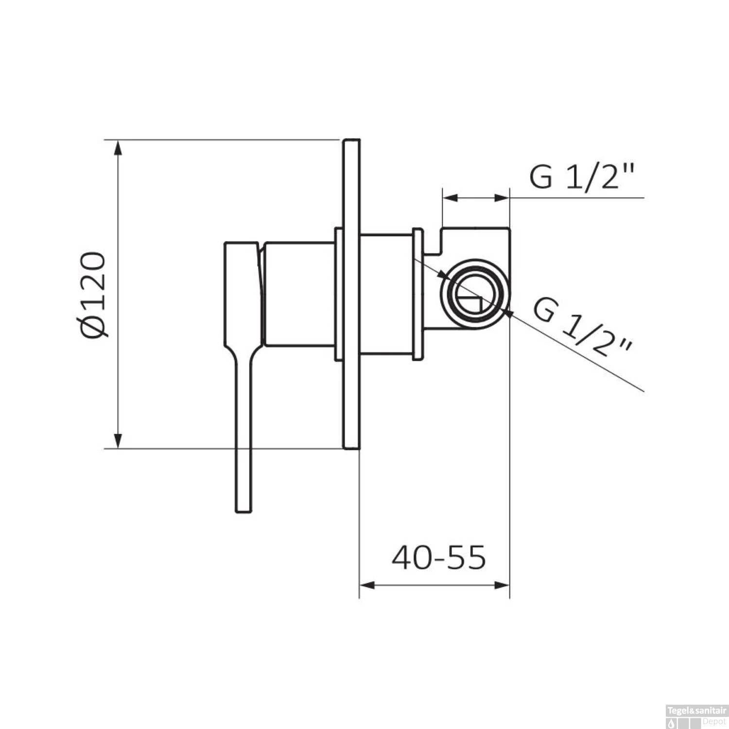 Inbouw Douchekraan GRB Aura 1-Wegs Chroom 4 Inbouw Douchekraan GRB Aura 1-Wegs Chroom - Afbeelding 2