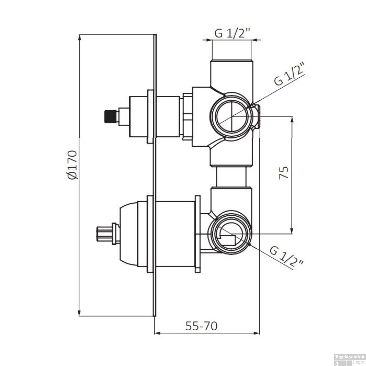 Inbouw Douchekraan GRB Time Mengkraan Keramisch Messing Wit 4 Inbouw Douchekraan GRB Time Mengkraan Keramisch Messing Wit - Afbeelding 2