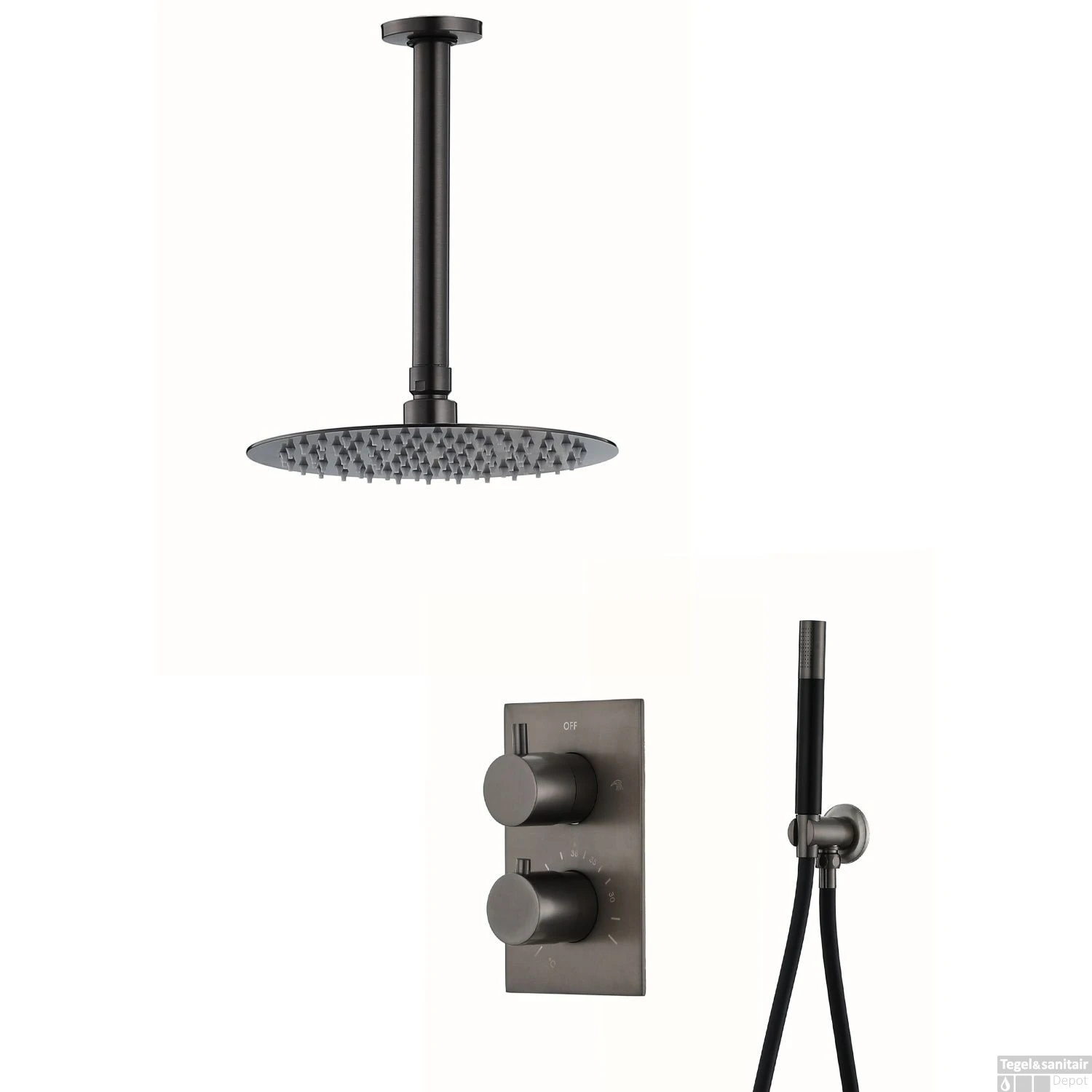 Inbouw Regendouche Set Boss & Wessing Exclusive Pro Plafonduitloop Gunmetal 30 Cm