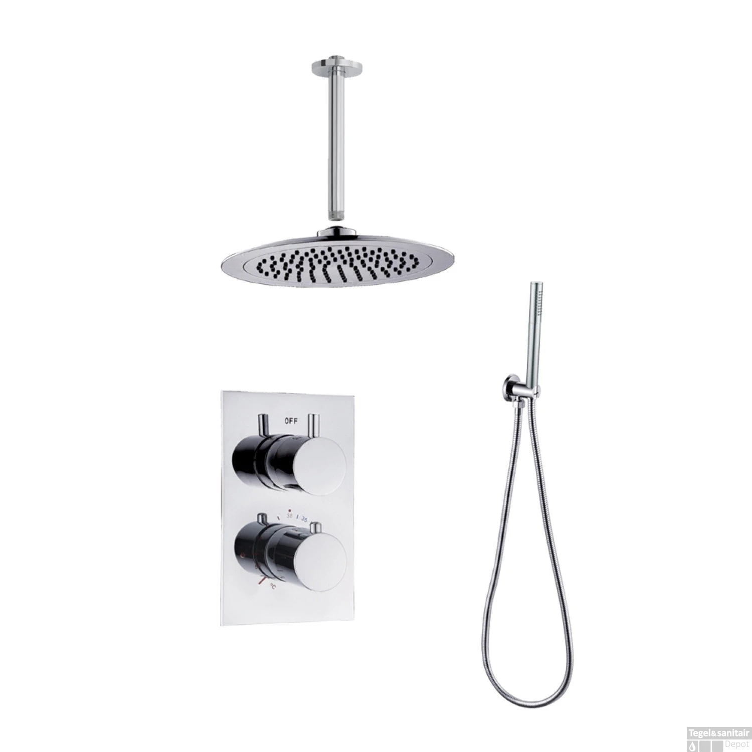 BWS Inbouw Regendouche | 30cm Stortdouche Plafonduitloop Met Staafhanddouche | Chroom