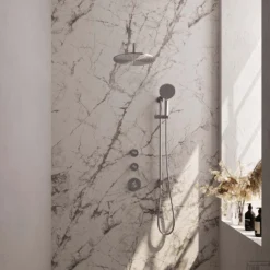 Inbouw Regendouche Set Brauer Brushed Edition Gebogen Wanduitloop Ronde Hoofddouche 30 Cm Twee Stopkranen Glijstang En Handdouche 3 Standen RVS Look