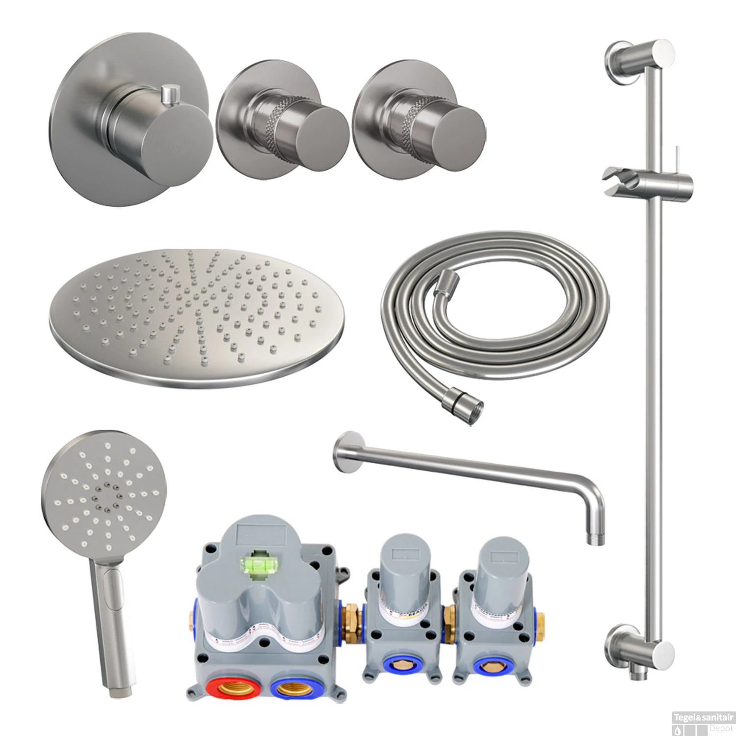 Inbouw Regendouche Set Brauer Brushed Edition Gebogen Wanduitloop Ronde Hoofddouche 30 Cm Twee Stopkranen Glijstang En Handdouche 3 Standen RVS Look 4 Inbouw Regendouche Set Brauer Brushed Edition Gebogen Wanduitloop Ronde Hoofddouche 30 Cm Twee Stopkranen Glijstang En Handdouche 3 Standen RVS Look - Afbeelding 2