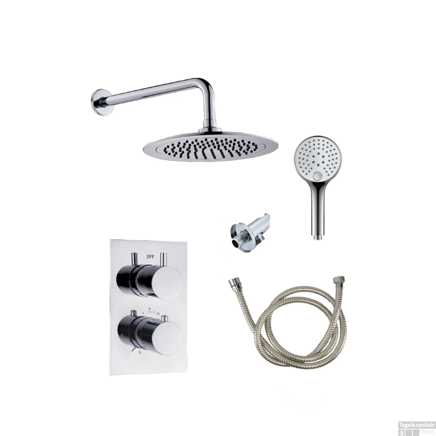 BWS Inbouw Regendouche | 30cm Stortdouche Met Muuruitloop En Staaf Handdouche | Chroom