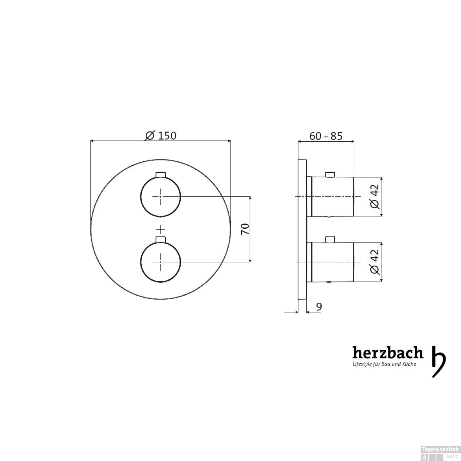 Inbouw Thermostaatkraan Herzbach Living Rond 3-Weg Omstel Chroom 4 Inbouw Thermostaatkraan Herzbach Living Rond 3-Weg Omstel Chroom - Afbeelding 2