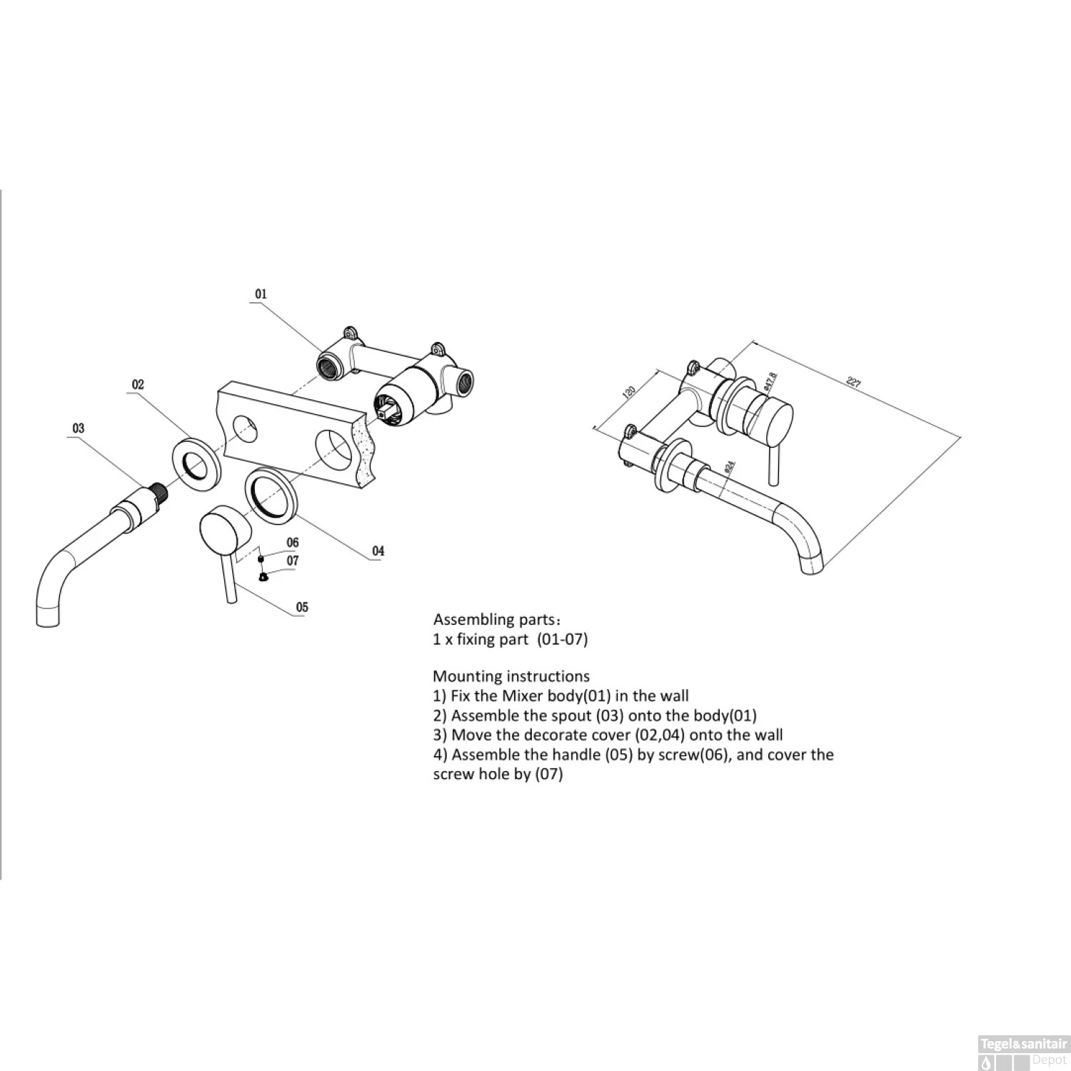 BWS Wastafelkraan Inbouw | Colorato | Incl. Inbouwdeel | Messing | Mat Zwart 5 BWS Wastafelkraan Inbouw | Colorato | Incl. Inbouwdeel | Messing | Mat Zwart - Afbeelding 3