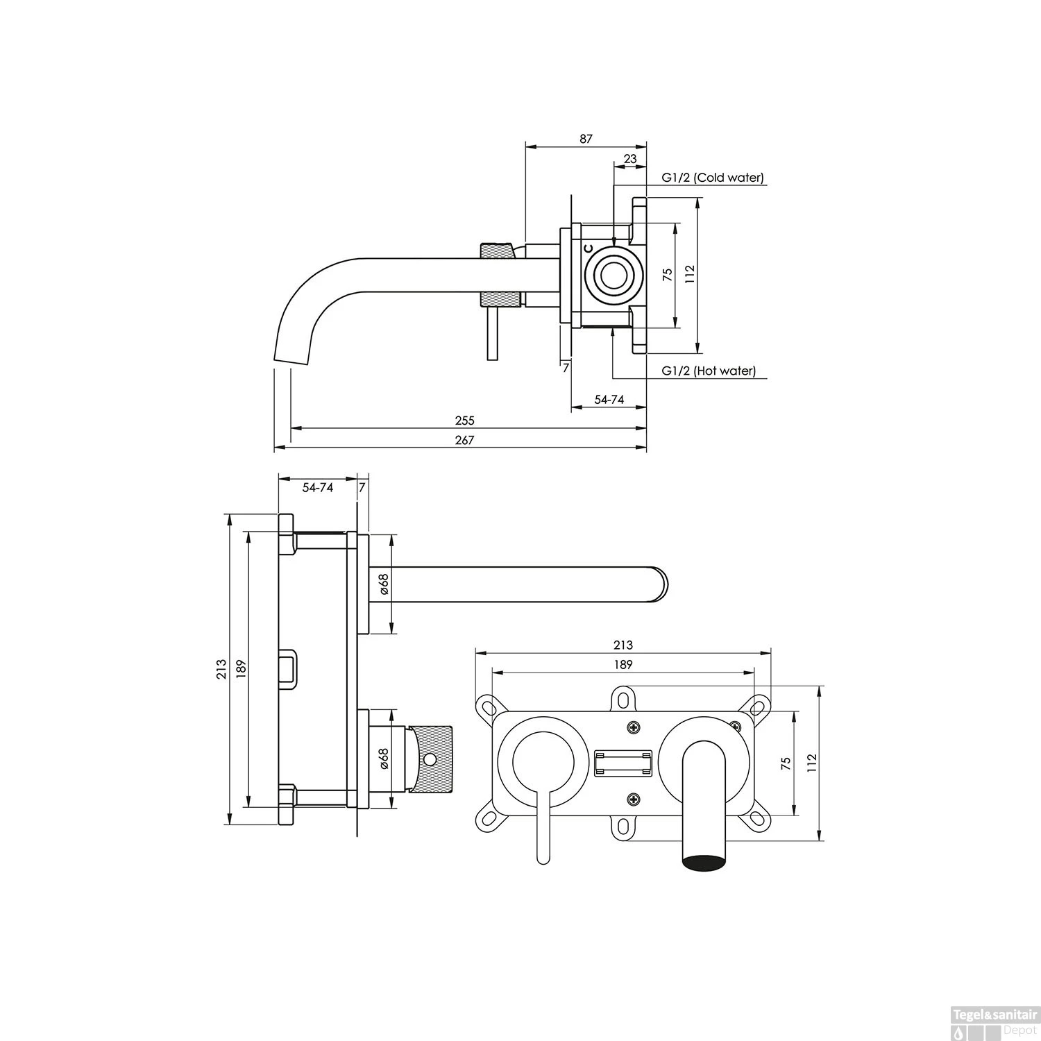 Inbouw Wastafelmengkraan Brauer Black Carving Coldstart Gebogen Uitloop Ronde Hendel Links Mat Zwart Met Rozetten - Afbeelding 4