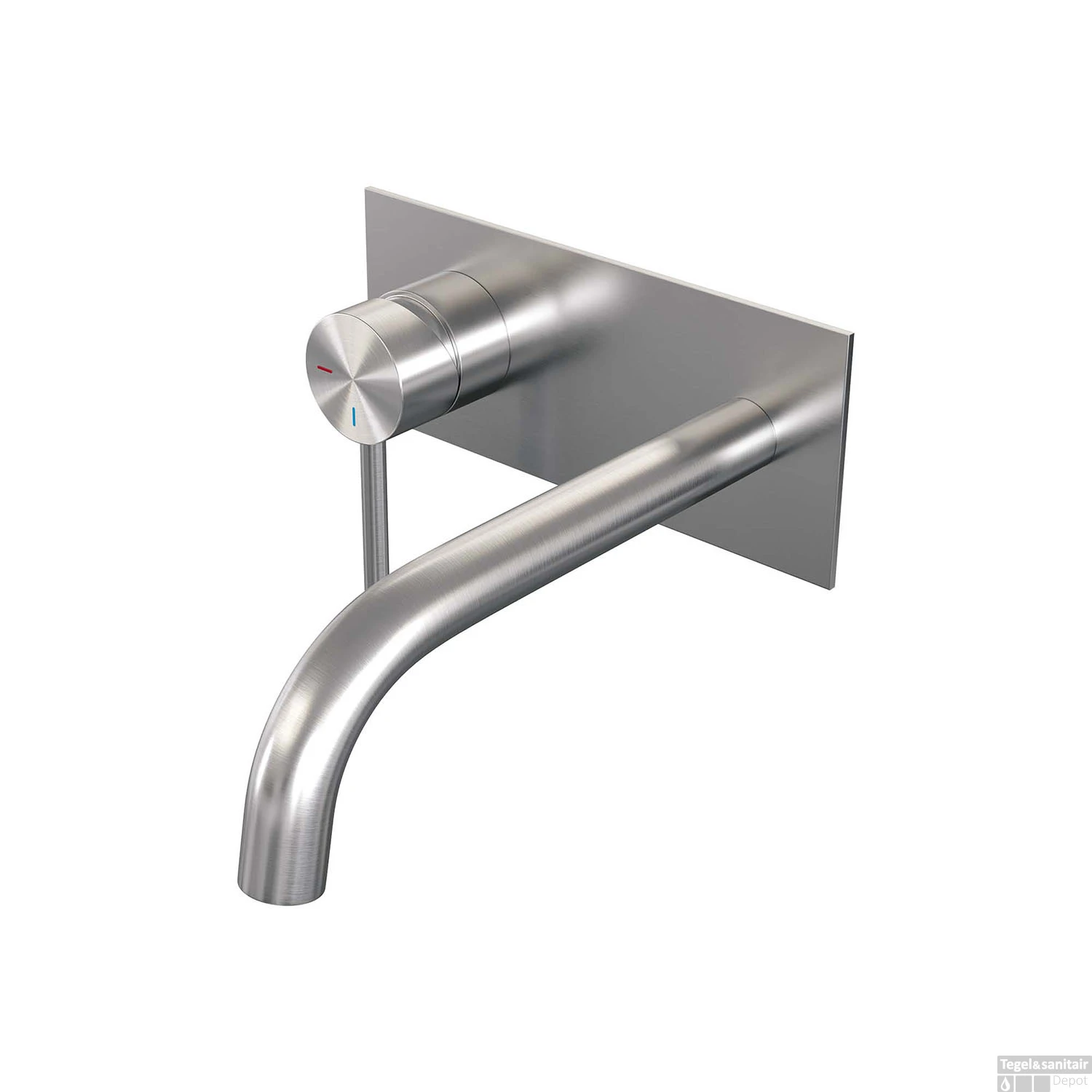 Inbouw Wastafelmengkraan Brauer Brushed Edition Coldstart Gebogen Uitloop Ronde Hendel Links Geborsteld RVS PVD Met Afdekplaat