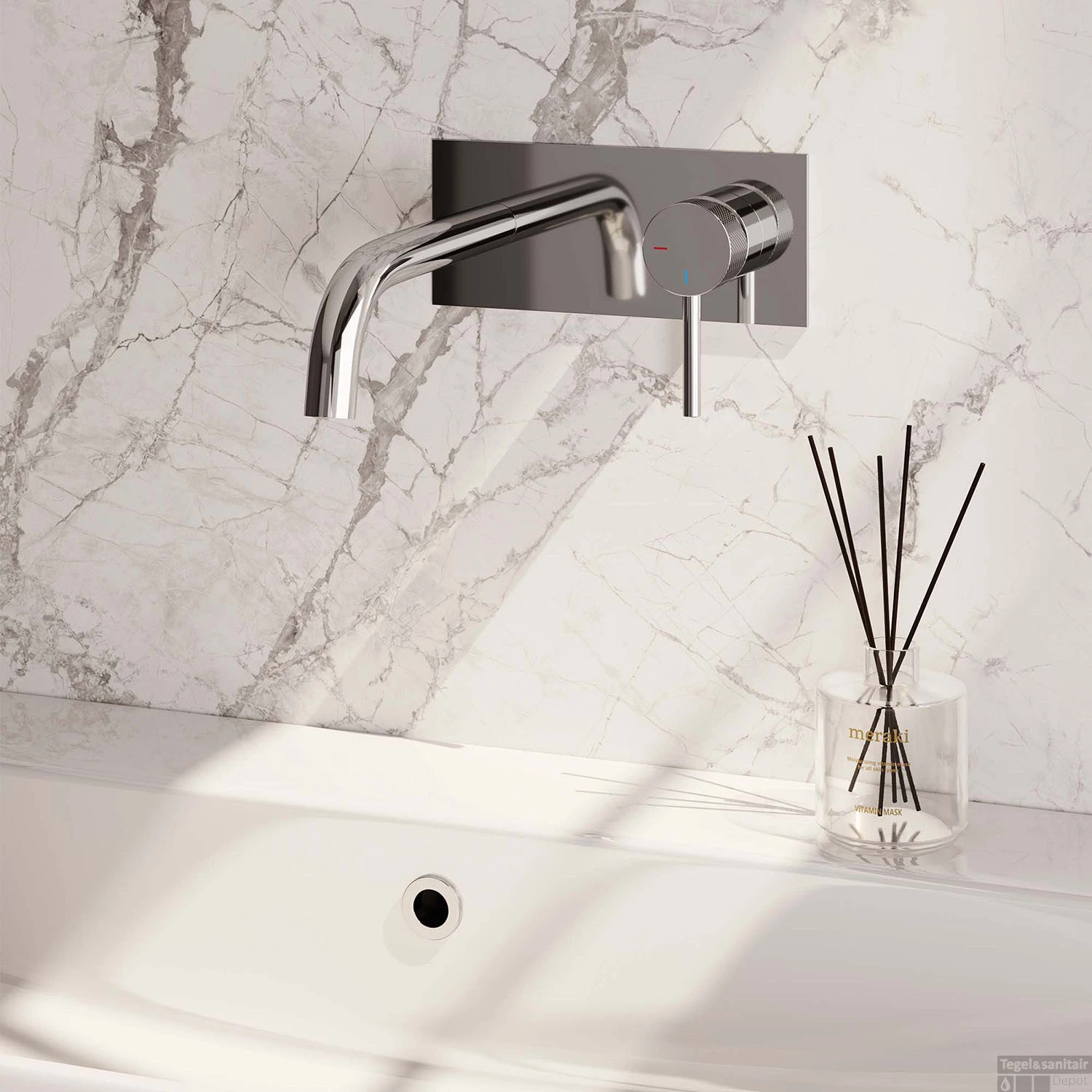 Inbouw Wastafelmengkraan Brauer Chrome Carving Coldstart Gebogen Uitloop Ronde Hendel Rechts Chroom Met Afdekplaat - Afbeelding 2