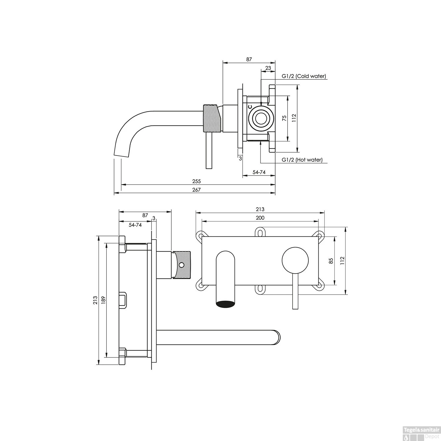 Inbouw Wastafelmengkraan Brauer Chrome Carving Coldstart Gebogen Uitloop Ronde Hendel Rechts Chroom Met Afdekplaat - Afbeelding 4