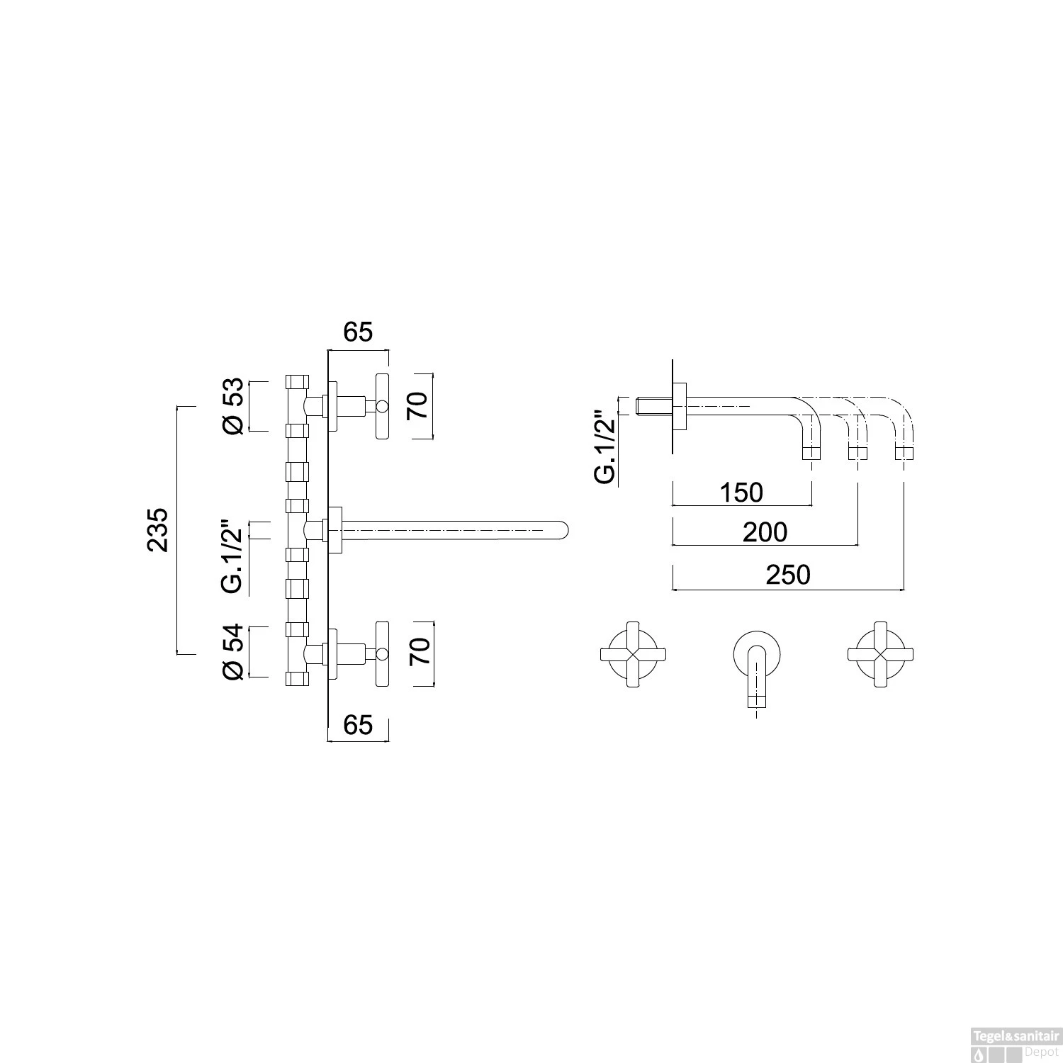 Inbouw Wastafelmengkraan Sanimex Giulini Tweeknops Kruisgreep 25cm Inclusief G-Link Inbouwdeel Mat Wit - Afbeelding 2