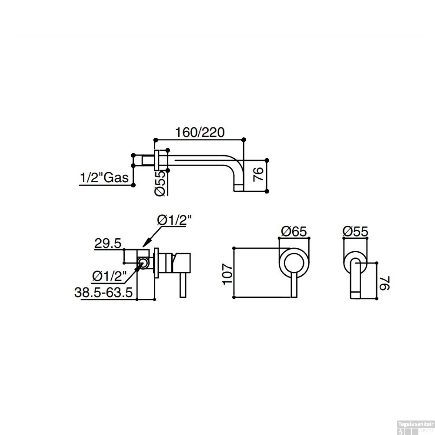 Inbouw Wastafelmengkraan Wandbevestiging Luca Sanitair Bongio Geborsteld Nikkel 22 Cm 5 Inbouw Wastafelmengkraan Wandbevestiging Luca Sanitair Bongio Geborsteld Nikkel 22 Cm - Afbeelding 3