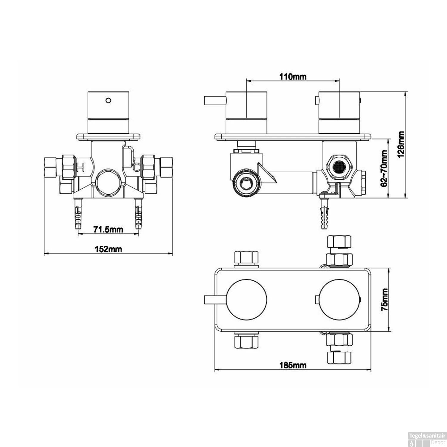 Inbouwthermostaat Wiesbaden Caral 2-weg Rond Mat Zwart 4 Inbouwthermostaat Wiesbaden Caral 2-weg Rond Mat Zwart - Afbeelding 2