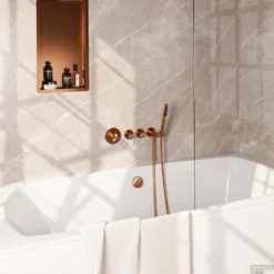 Inbouwthermostaatset Brauer Copper Carving Incl Staafhanddouche En Badafvoer Geborsteld Koper