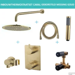 Inbouwthermostaatset Wiesbaden Caral Rond 30cm Muuruitloop Geborsteld Messing Goud PVD Coating