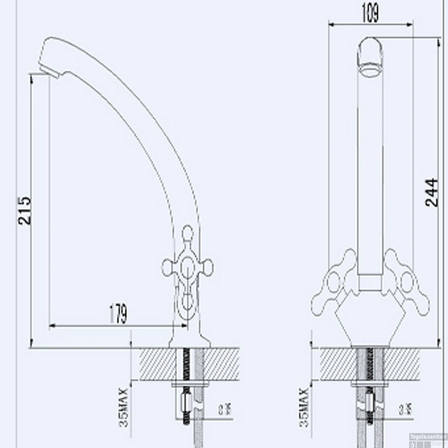 Keukenkraan Plieger Charleston 1-Gats Met Kruisgrepen Chroom 4 Keukenkraan Plieger Charleston 1-Gats Met Kruisgrepen Chroom - Afbeelding 2