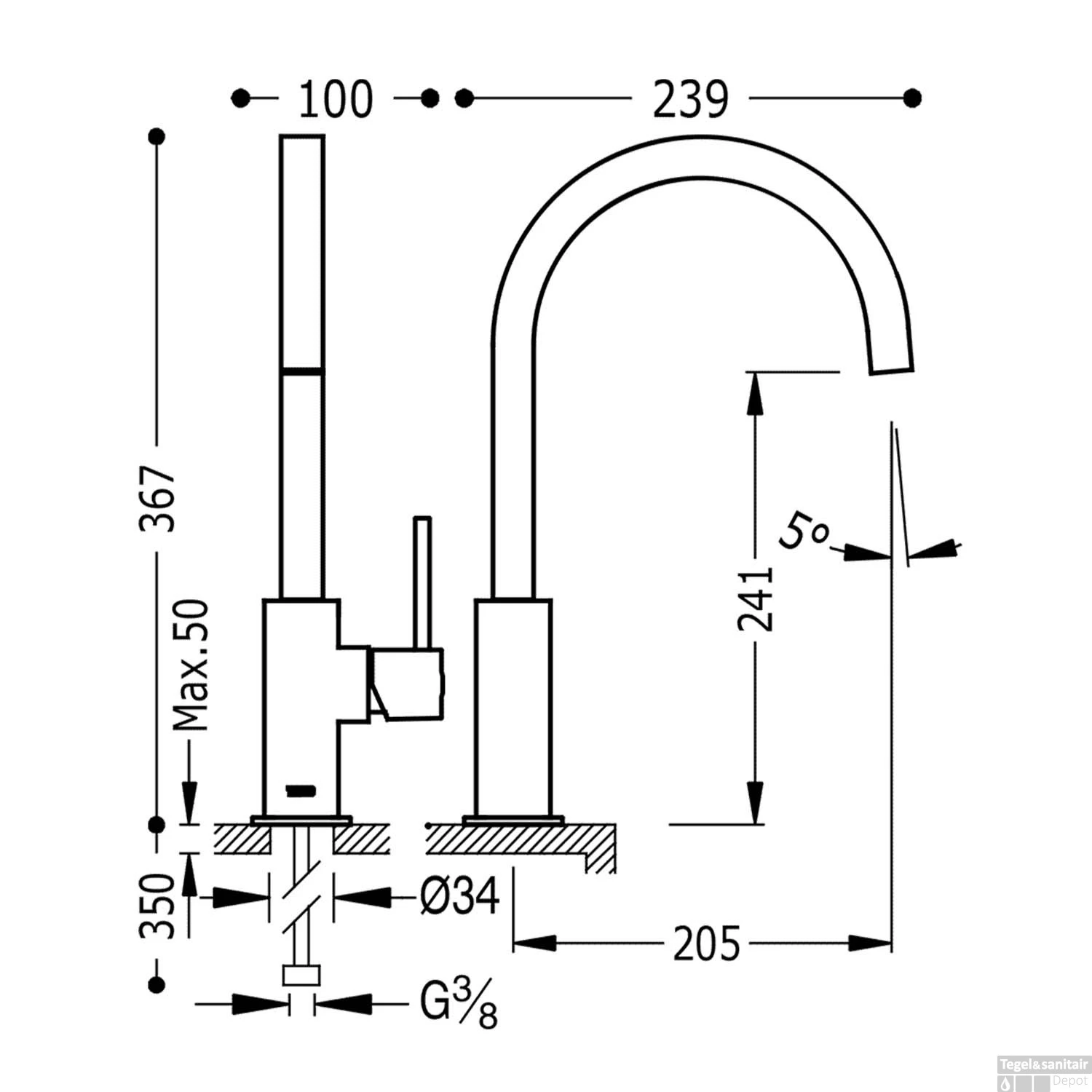 Keukenkraan Tres Cocina Gebogen Uitloop 20.5 Cm Mat Wit 4 Keukenkraan Tres Cocina Gebogen Uitloop 20.5 Cm Mat Wit - Afbeelding 2