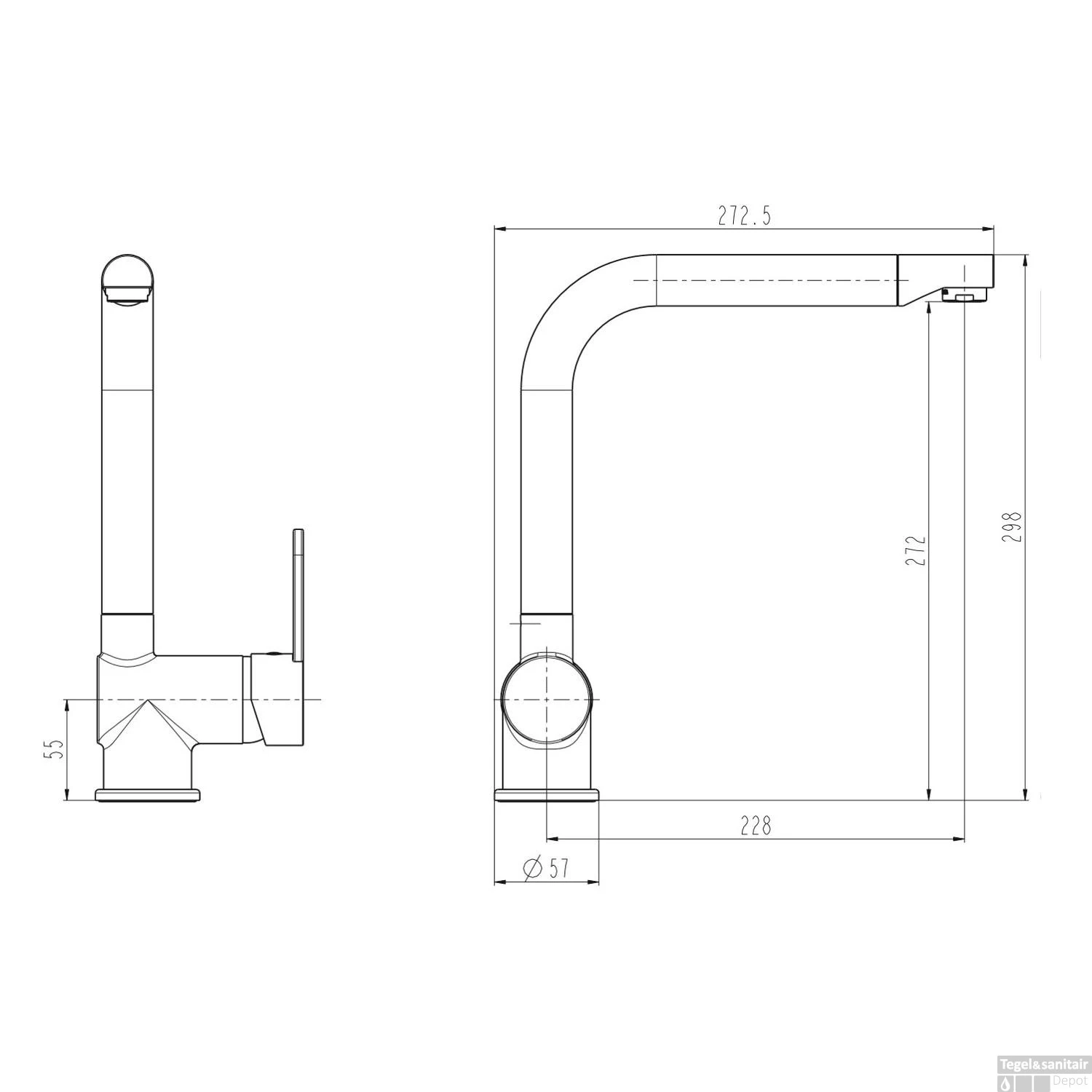 Keukenmengkraan Schutte Rio Hoge Draaibare Uitloop RVS En Mat Zwart 4 Keukenmengkraan Schutte Rio Hoge Draaibare Uitloop RVS En Mat Zwart - Afbeelding 2