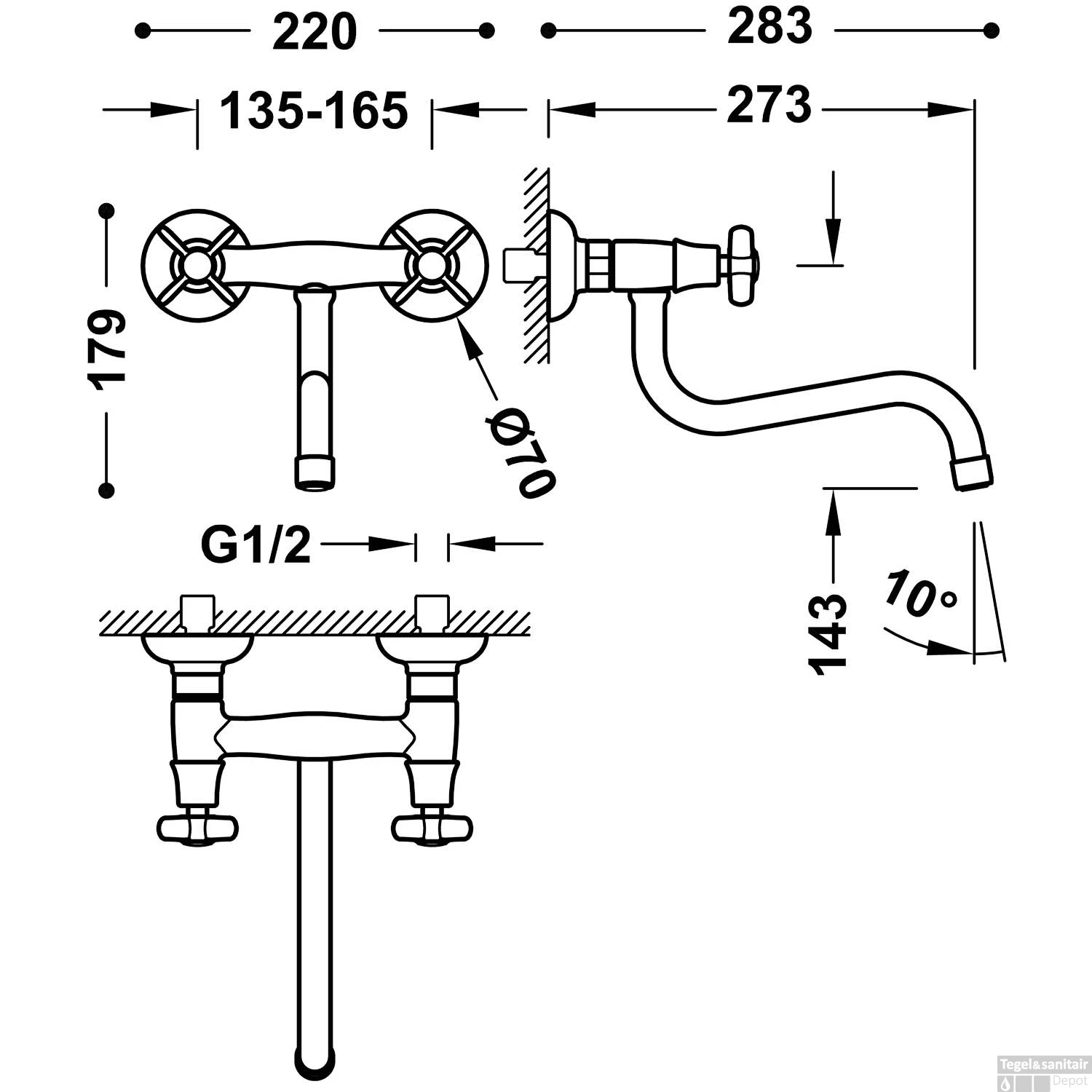 Keukenmengkraan Tres Cocina Inbouw Kruisgreep Gebogen Uitloop RVS 4 Keukenmengkraan Tres Cocina Inbouw Kruisgreep Gebogen Uitloop RVS - Afbeelding 2