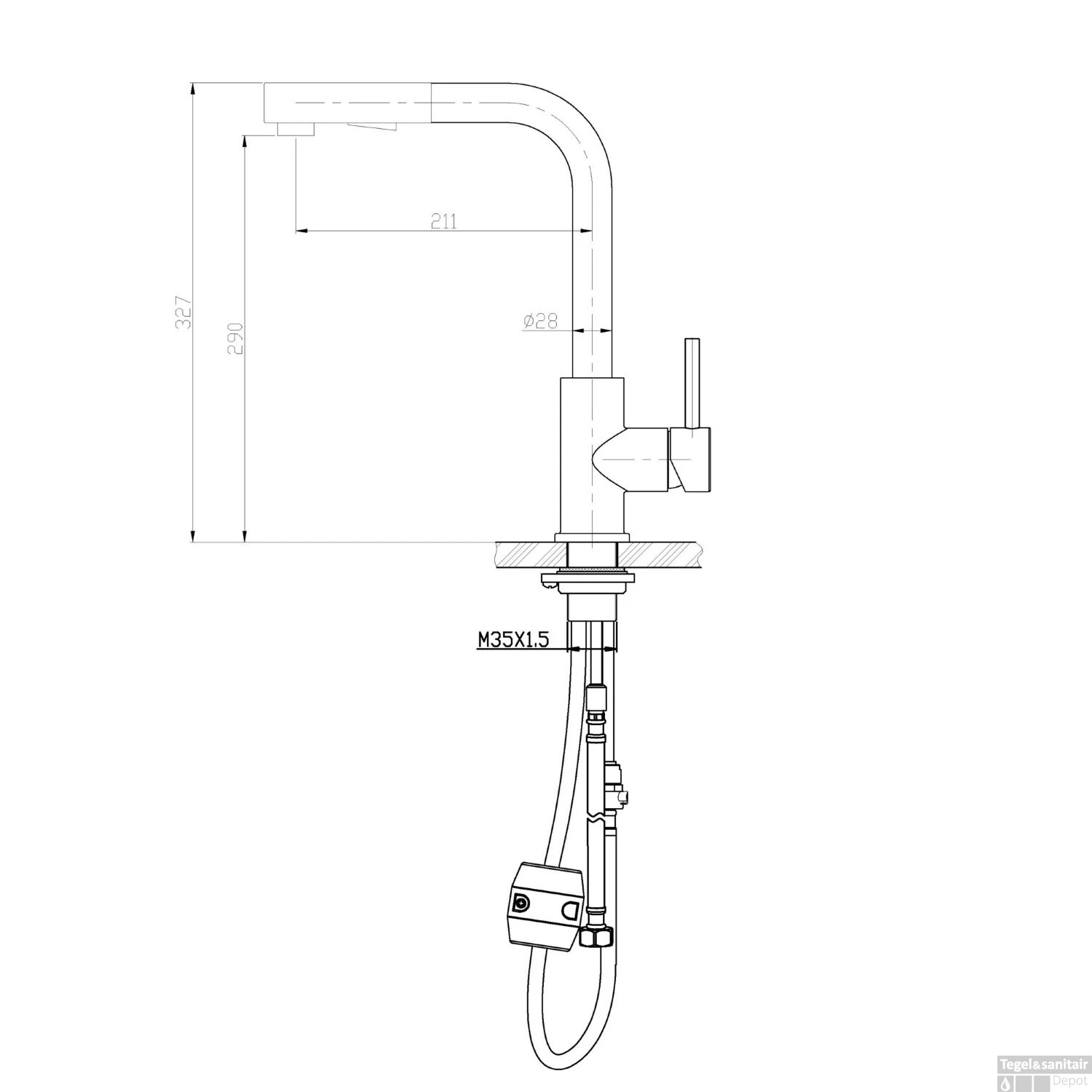 Keukenmengkraan Wiesbaden Reno Twenty Met Uittrekbare Handdouche 304 RVS 4 Keukenmengkraan Wiesbaden Reno Twenty Met Uittrekbare Handdouche 304 RVS - Afbeelding 2