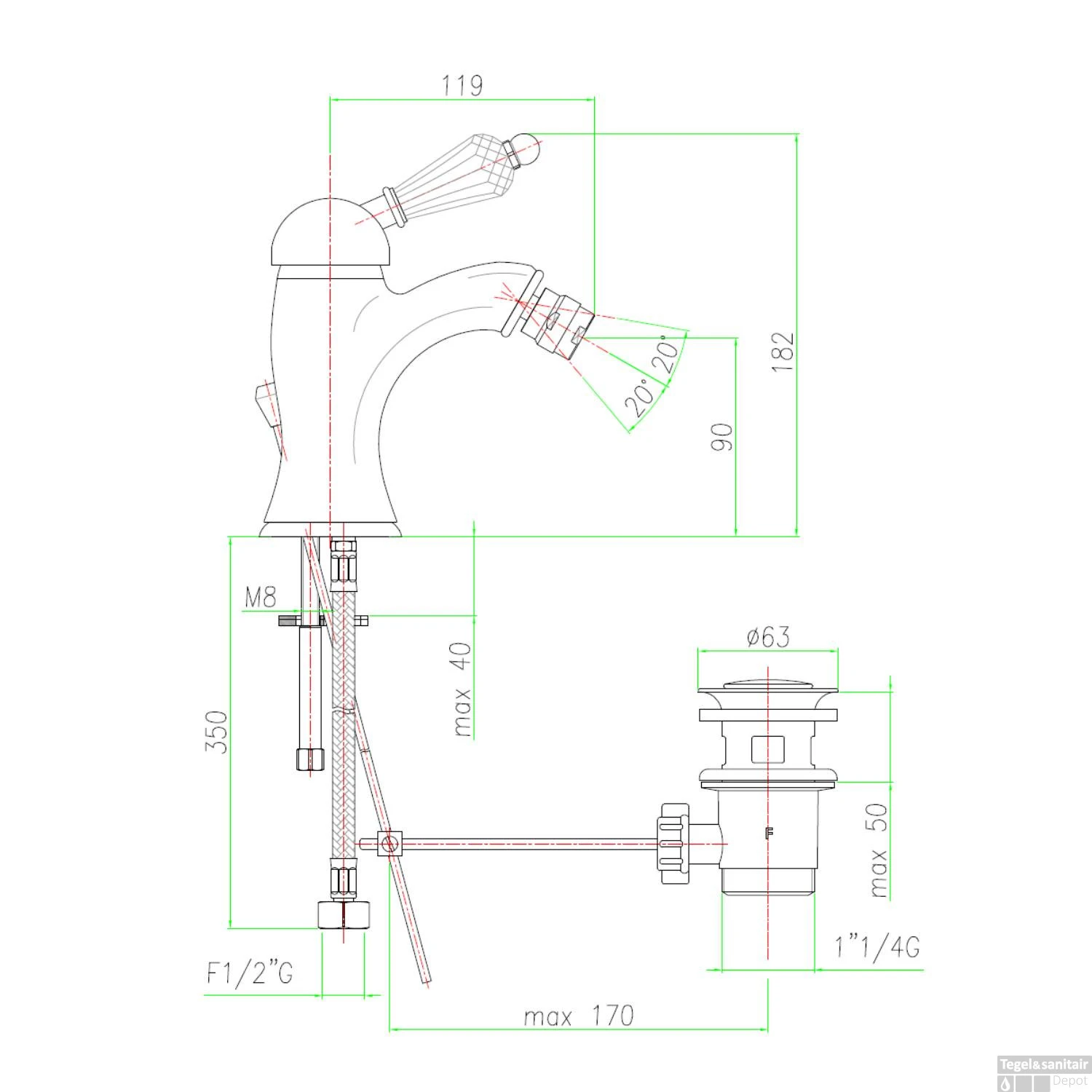 Bidetmengkraan Sapho Kirké Retro Kristal 1-hendel Gebogen 18.2 Cm Chroom (incl. Clickwaste) 4 Bidetmengkraan Sapho Kirké Retro Kristal 1-hendel Gebogen 18.2 Cm Chroom (incl. Clickwaste) - Afbeelding 2