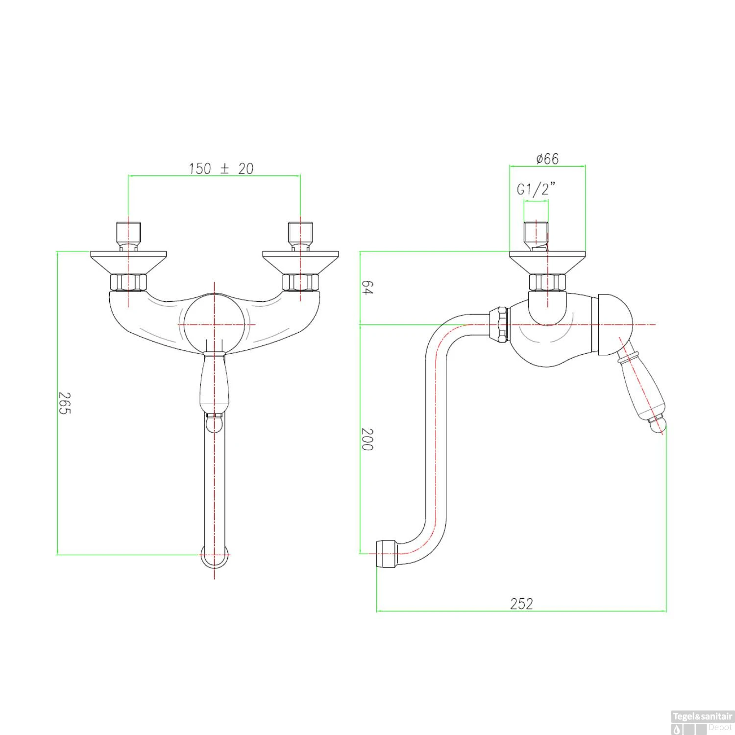 Inbouw Wastafelmengkraan Sapho Kirké 1-hendel Wit Retro Uitloop Gebogen 20 Cm Brons - Afbeelding 2