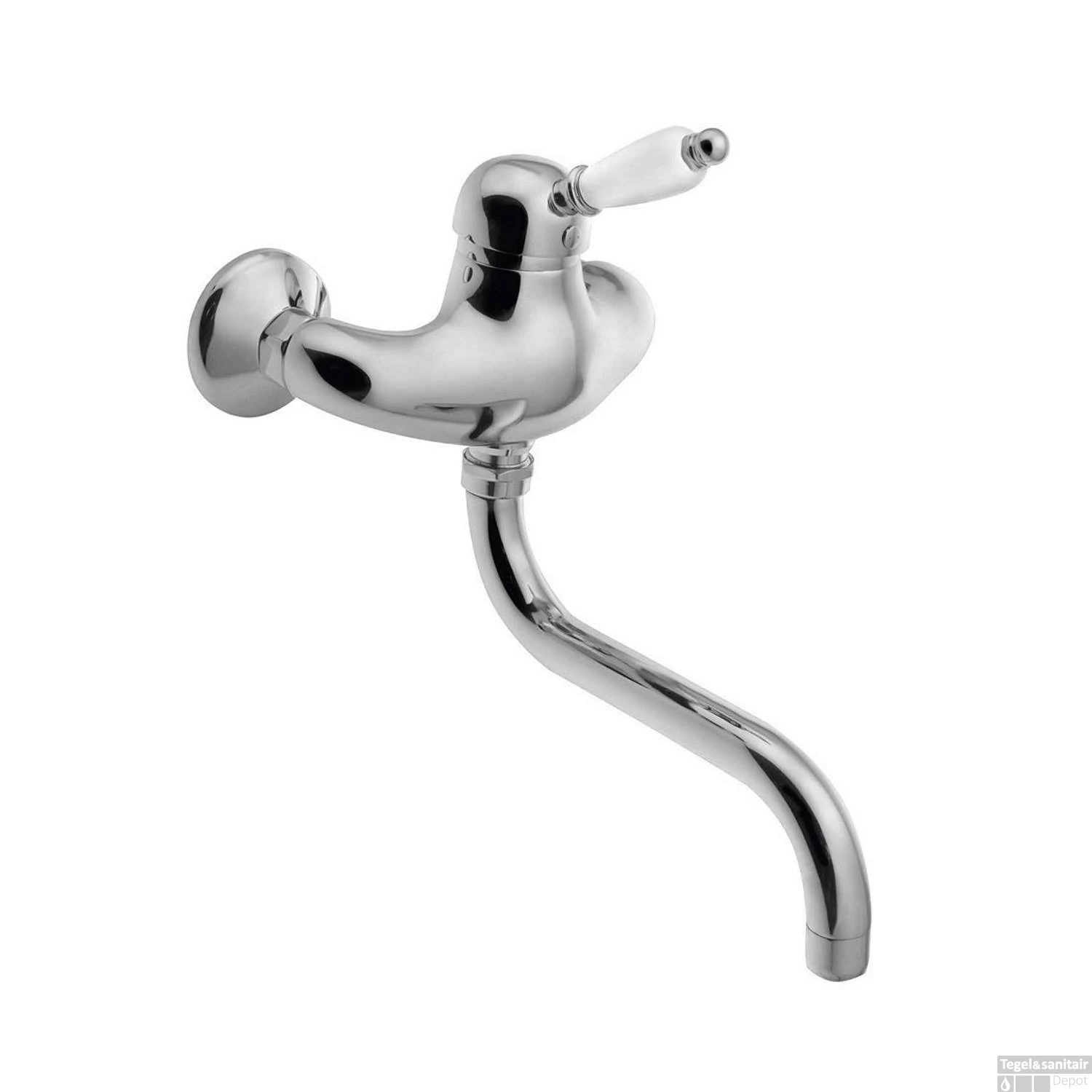 Inbouw Wastafelmengkraan Sapho Kirké 1-hendel Wit Retro Uitloop Gebogen 20 Cm Chroom