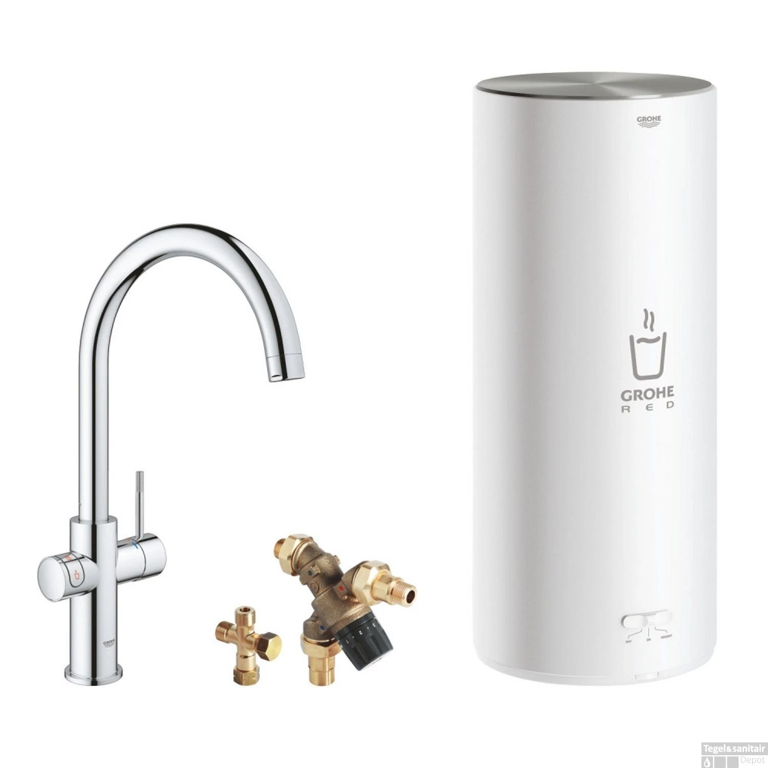 Kokendwaterkraan Grohe Red New Duo Met C Uitloop En L Size Boiler Chroom